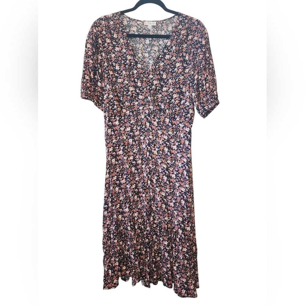 LUXOLOGY Floral Empire Waist Dress Short Puff Sleeve Cottage Core, size M
